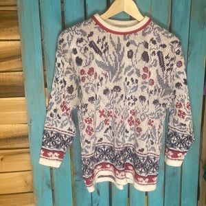 Vintage Nan Dorsey acrylic crewneck sweater size large floral pattern
